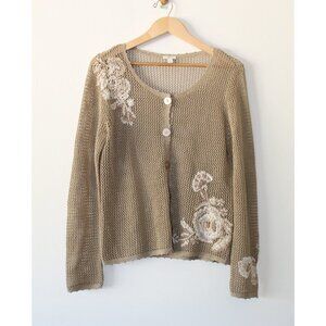 J. Jill Embroidered Floral knitted sweater Large Long Sleeves Y2K Linen Crochet